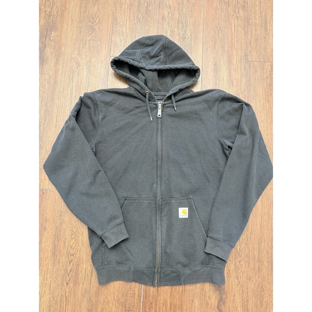 Carhartt Hoodie Mens Small Black Full Zip Loose Fit Heavyweight Workwear